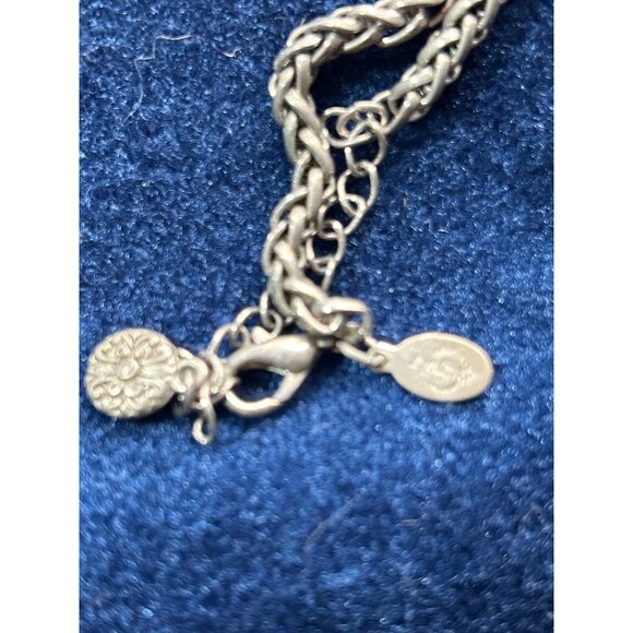 Vintage Silver Plated Braided Chain Necklace With Floral Charm Premier Design - Picture 4 of 5